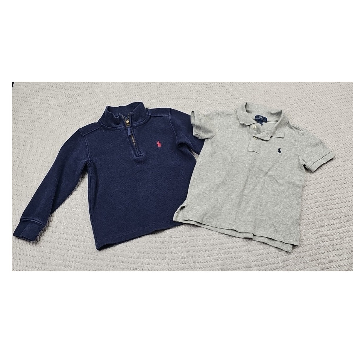 Polo Ralph Lauren Shirt Boys 4 Blue Quarter Zip Pullover & Gray Polo Shirt